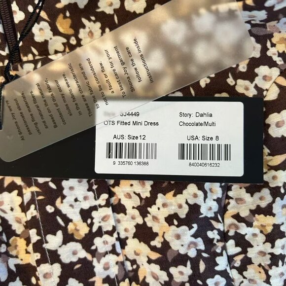 NWT Shona Joy Dahlia OTS Fitted Mini Dress Floral Size8 Brown Cocktail Linen - Picture 7 of 12